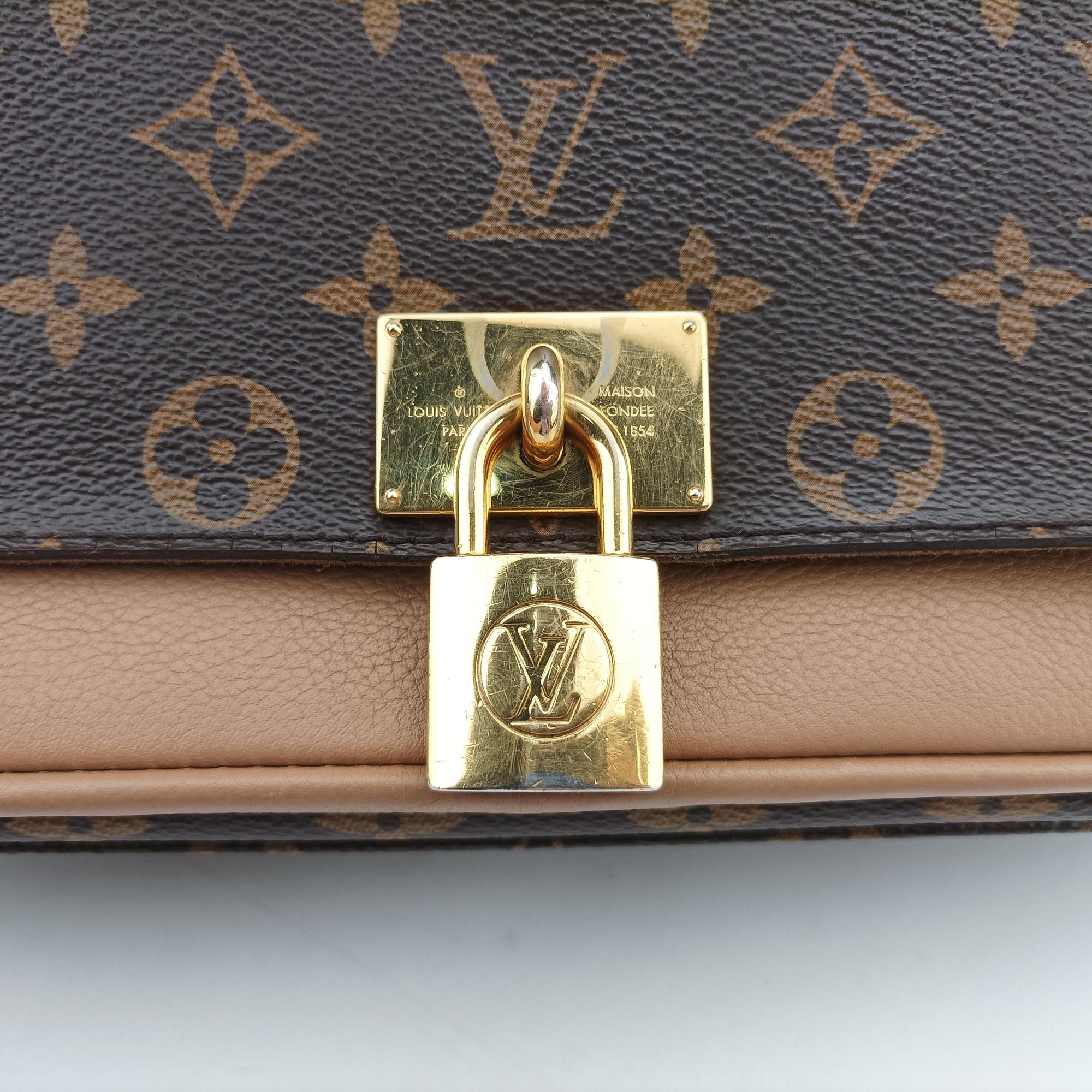Pre-owned Louis Vuitton MARIGNAN brown×SESAME Monogram Canvas×calf leather M44544 shoulderbag | stylenewstar