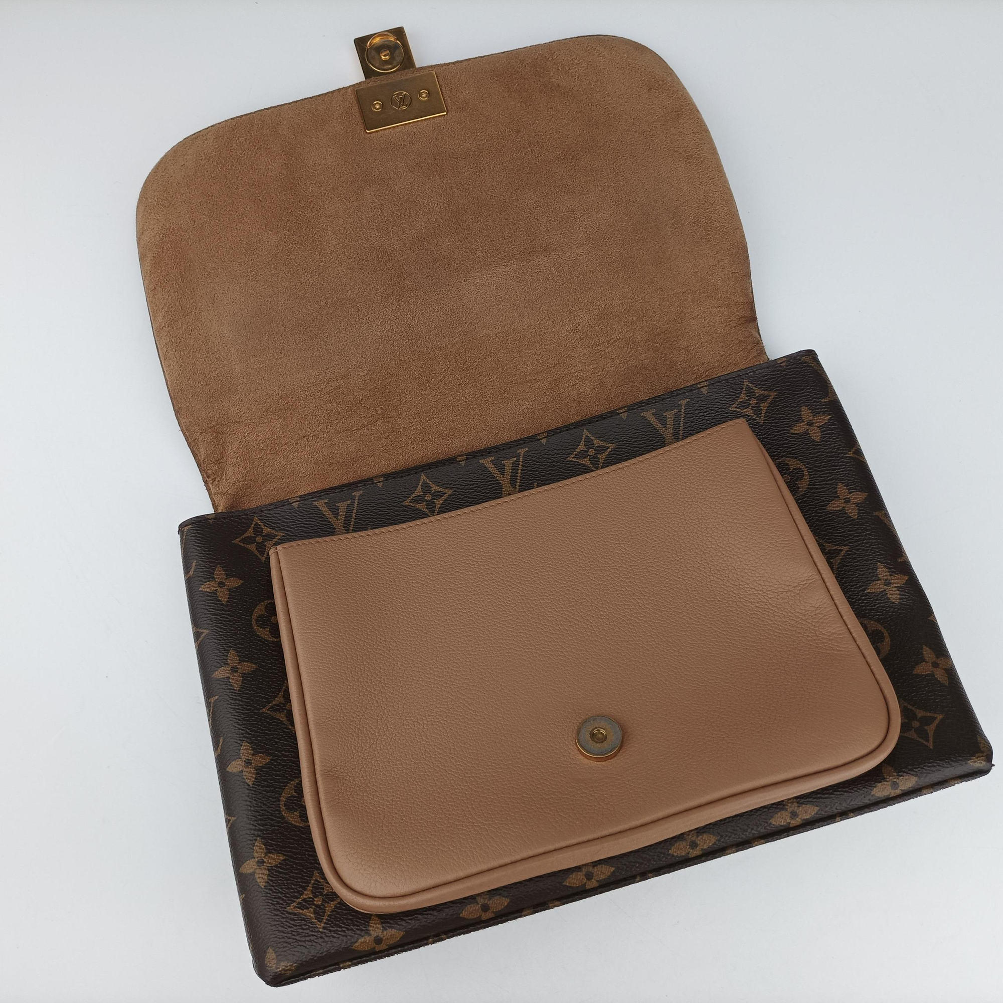 Pre-owned Louis Vuitton MARIGNAN brown×SESAME Monogram Canvas×calf leather M44544 shoulderbag | stylenewstar