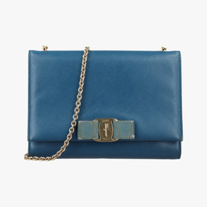 Pre-owned Ferragamo Ginny Vara Blue Leather  shoulderbag | stylenewstar