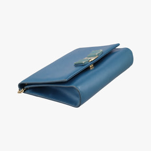 Pre-owned Ferragamo Ginny Vara Blue Leather  shoulderbag | stylenewstar