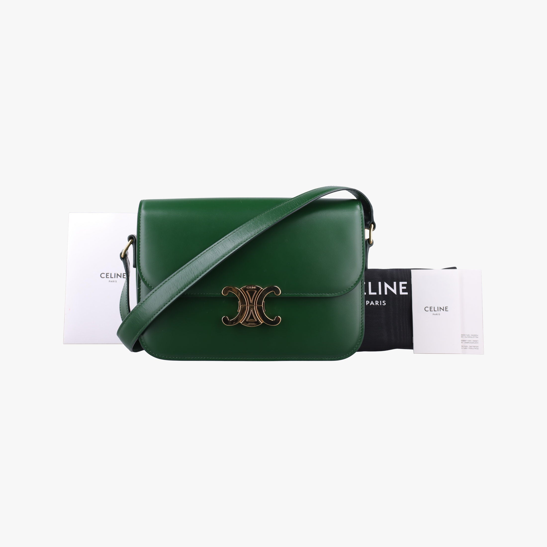 Pre-owned Celine Triomphe Green Leather  shoulderbag | stylenewstar