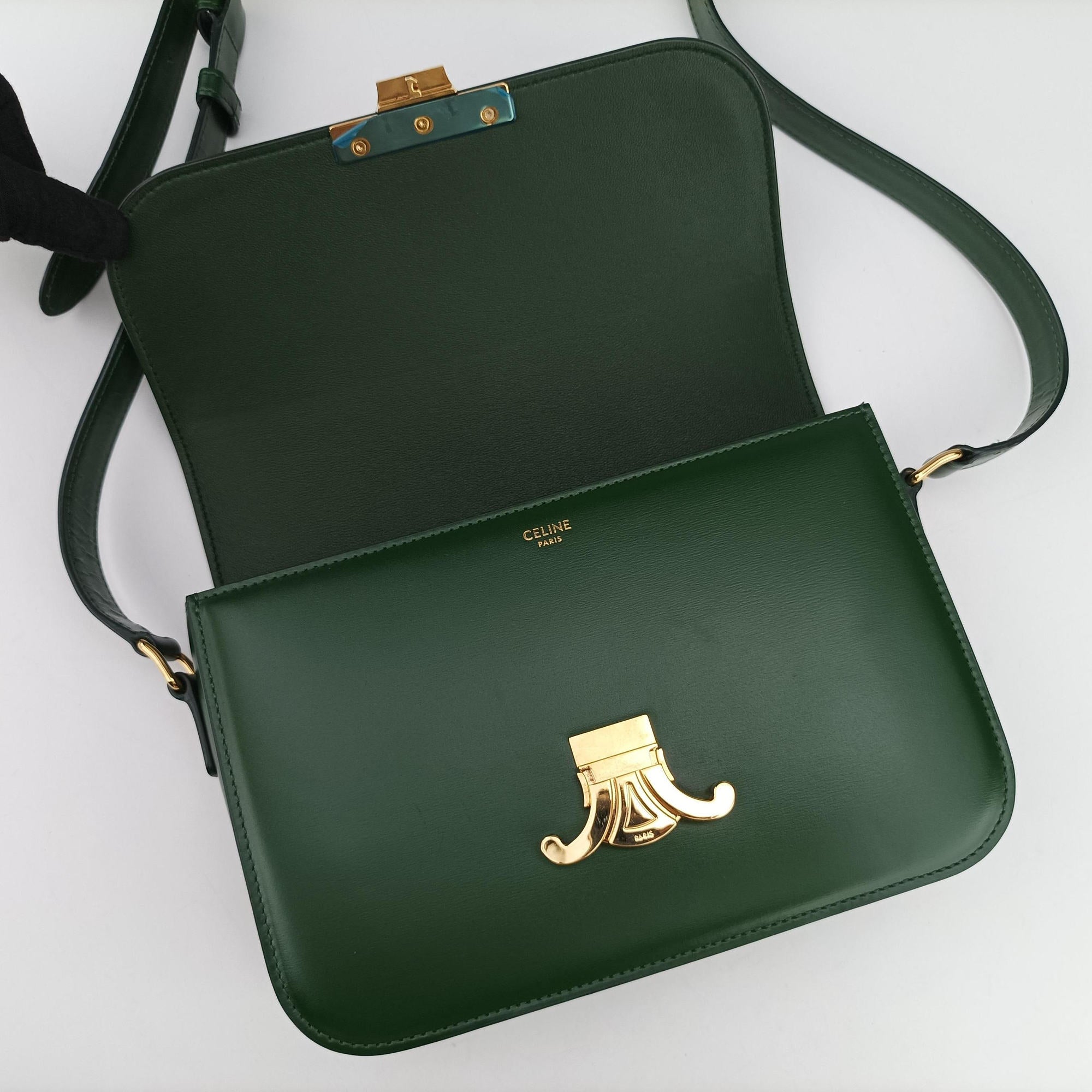 Pre-owned Celine Triomphe Green Leather  shoulderbag | stylenewstar