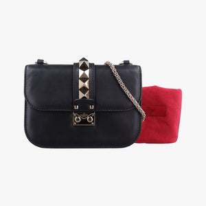 Pre-owned Valentino Rockstud Glam Lock Black Leather  shoulderbag | stylenewstar