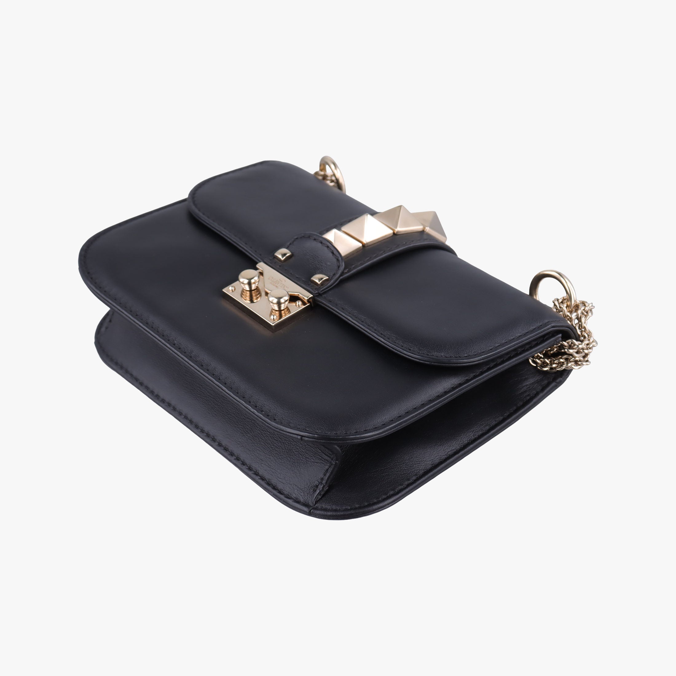 Pre-owned Valentino Rockstud Glam Lock Black Leather  shoulderbag | stylenewstar