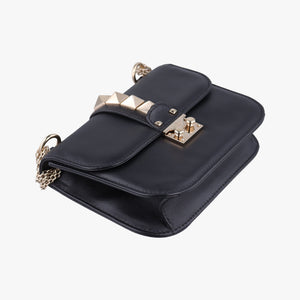 Pre-owned Valentino Rockstud Glam Lock Black Leather  shoulderbag | stylenewstar