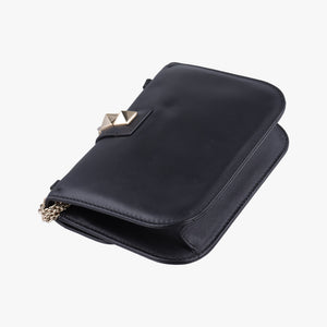 Pre-owned Valentino Rockstud Glam Lock Black Leather  shoulderbag | stylenewstar