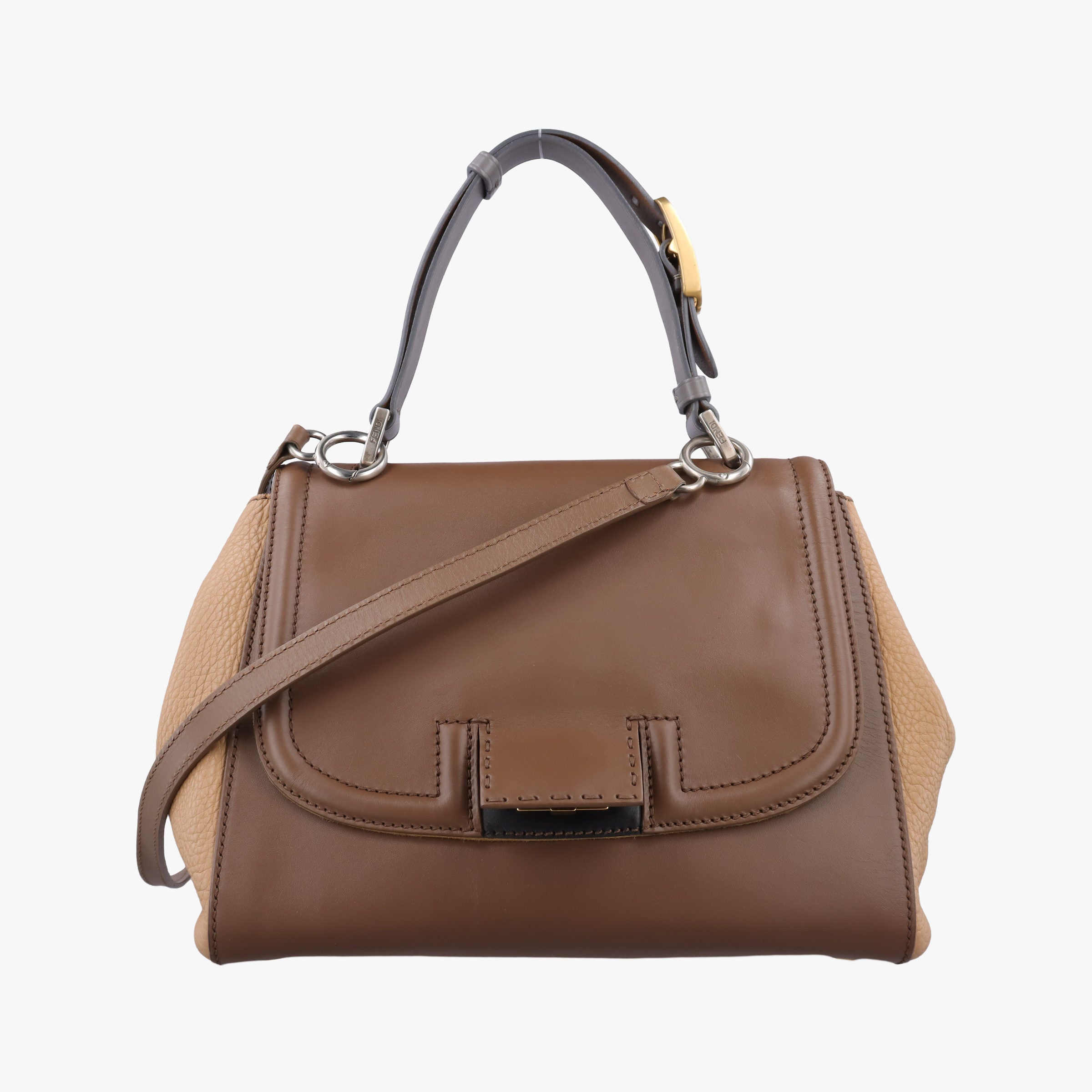 Secondhand Fendi SILVANA Brown × Beige Leather 8BN234 shoulderbag | stylenewstar