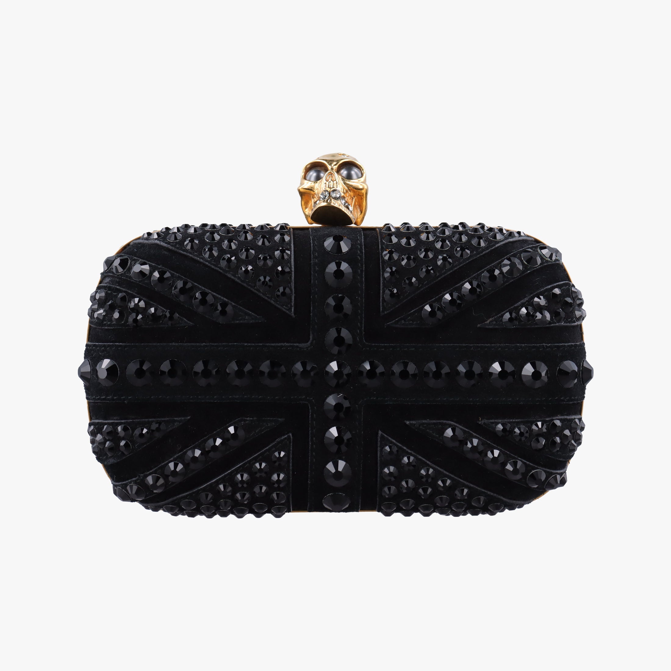 Pre-owned Alexander McQueen Studded Britannia Skull Box Black suede  clutchbag | stylenewstar