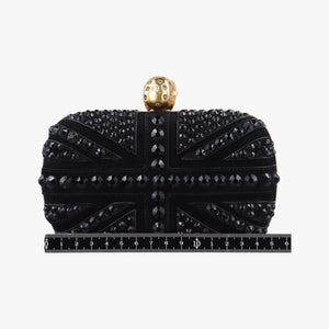 Pre-owned Alexander McQueen Studded Britannia Skull Box Black suede  clutchbag | stylenewstar