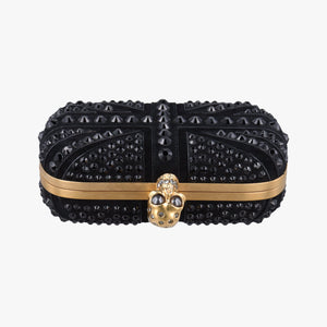 Pre-owned Alexander McQueen Studded Britannia Skull Box Black suede  clutchbag | stylenewstar