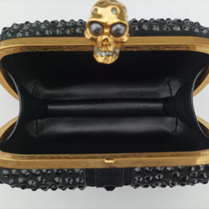 Pre-owned Alexander McQueen Studded Britannia Skull Box Black suede  clutchbag | stylenewstar