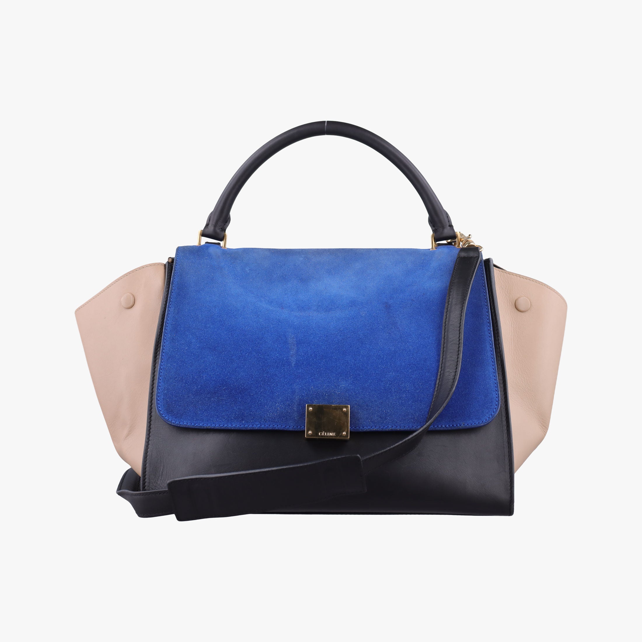 Pre-owned Celine Trapeze Blue ×beige ×Black Suede × leather  shoulderbag | stylenewstar
