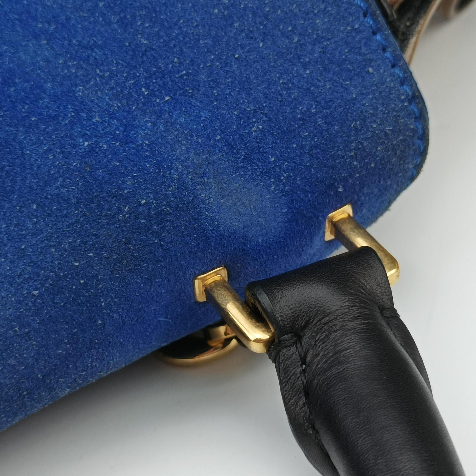 Pre-owned Celine Trapeze Blue ×beige ×Black Suede × leather  shoulderbag | stylenewstar