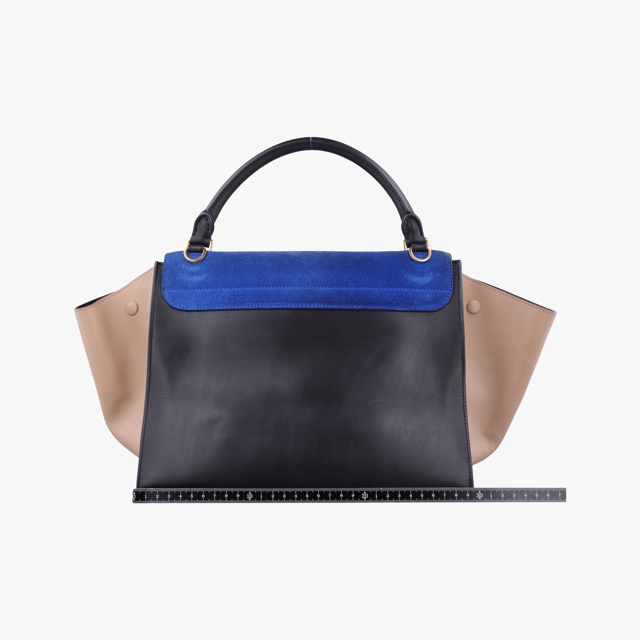 Pre-owned Celine Trapeze Blue ×beige ×Black Suede × leather  shoulderbag | stylenewstar