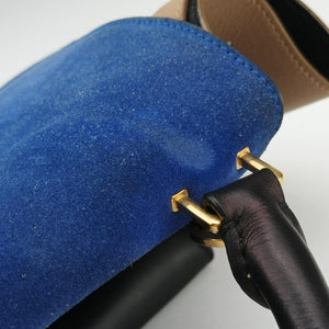 Pre-owned Celine Trapeze Blue ×beige ×Black Suede × leather  shoulderbag | stylenewstar