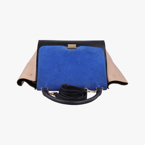 Pre-owned Celine Trapeze Blue ×beige ×Black Suede × leather  shoulderbag | stylenewstar