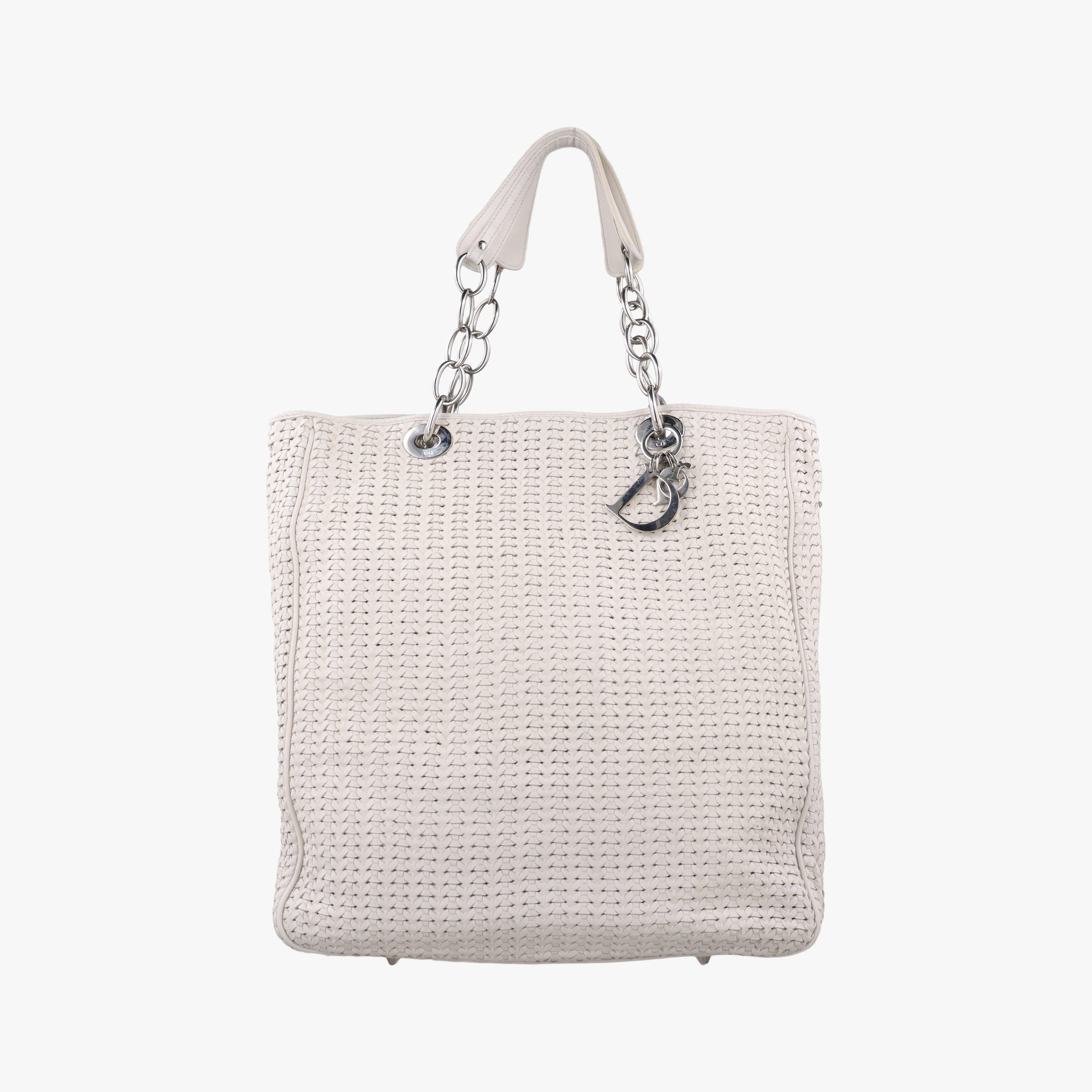 Pre-owned Christian Dior Soft Lady Dior Canage INTRECCIATO Tote White lambskin  handbag | stylenewstar