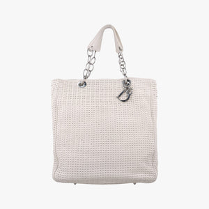 Pre-owned Christian Dior Soft Lady Dior Canage INTRECCIATO Tote White lambskin  handbag | stylenewstar