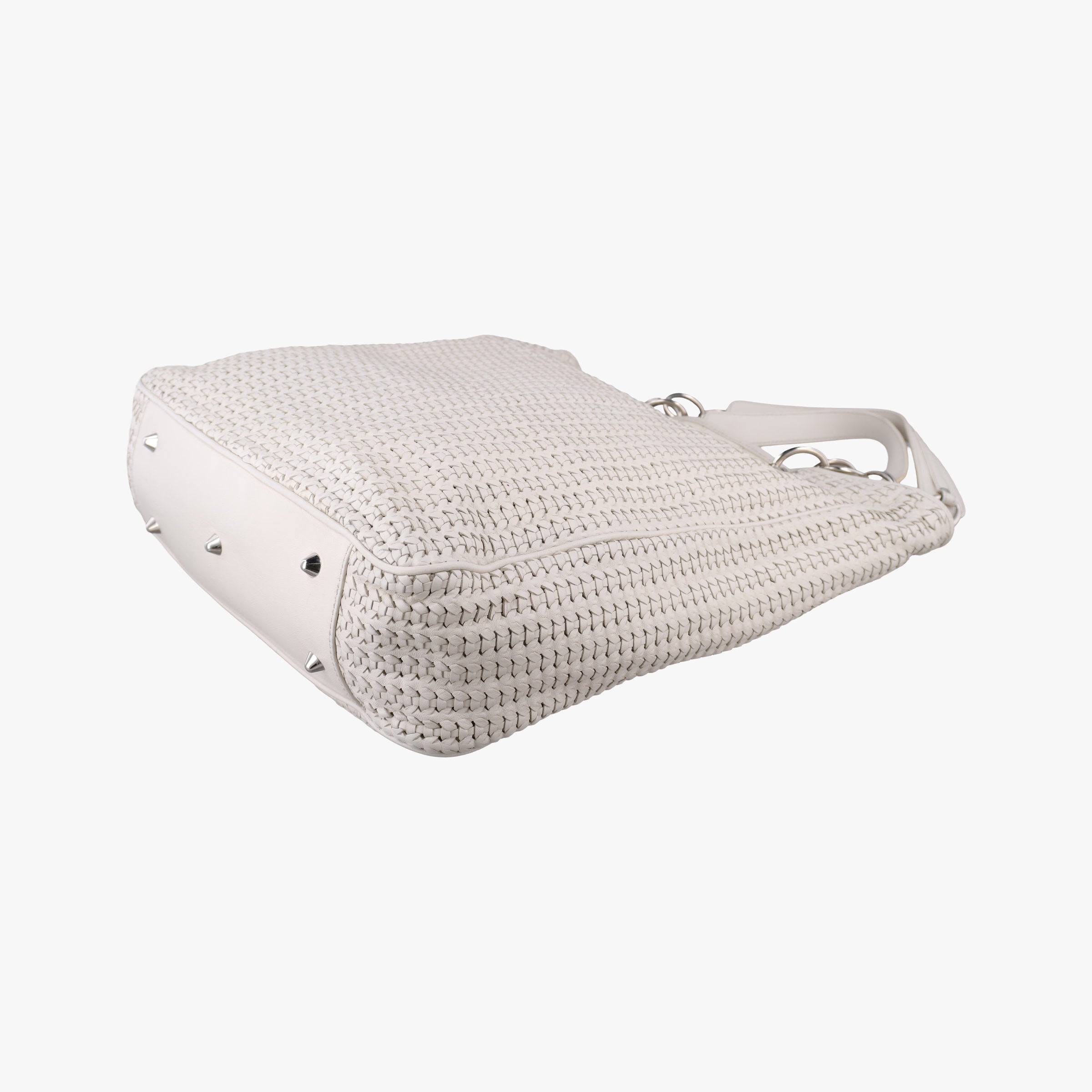 Pre-owned Christian Dior Soft Lady Dior Canage INTRECCIATO Tote White lambskin  handbag | stylenewstar