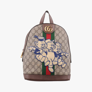 Pre-owned Gucci The Three Little Pigs Brown PVC coated canvas×leather 552884 backpack/rucksack | stylenewstar
