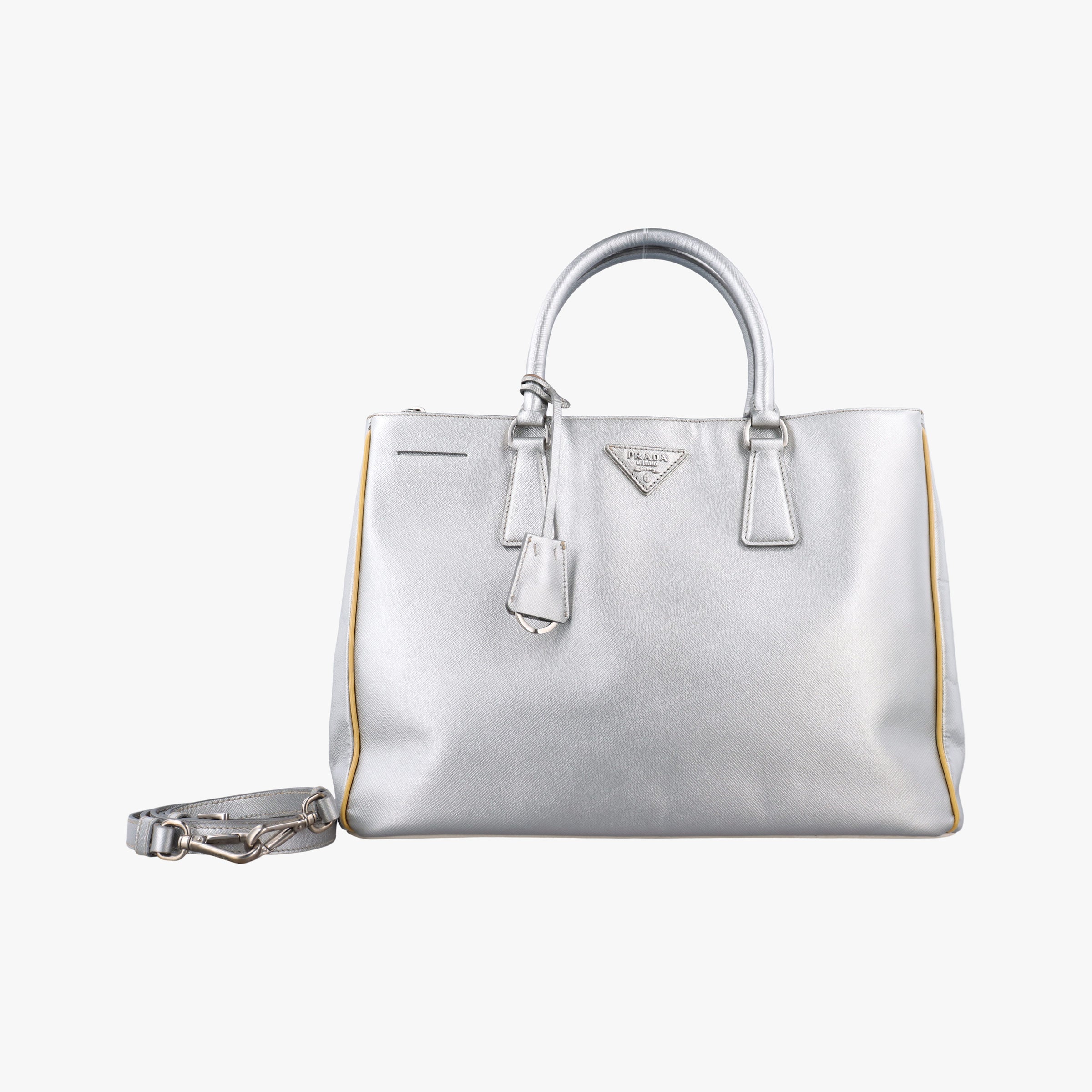 Pre-owned Prada Galleria Silver SAFFIANO Leather BN1874 shoulderbag | stylenewstar