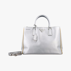 Pre-owned Prada Galleria Silver SAFFIANO Leather BN1874 shoulderbag | stylenewstar