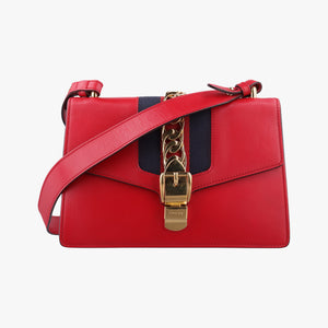 Pre-owned Gucci Sylvie Red×navy Leather 421882 shoulderbag | stylenewstar