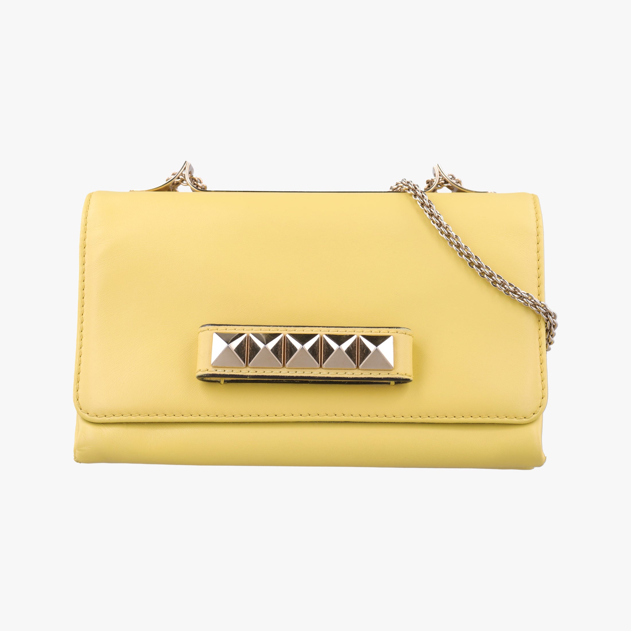 Pre-owned Valentino Rockstud Va Va Voom Yellow Leather  shoulderbag | stylenewstar