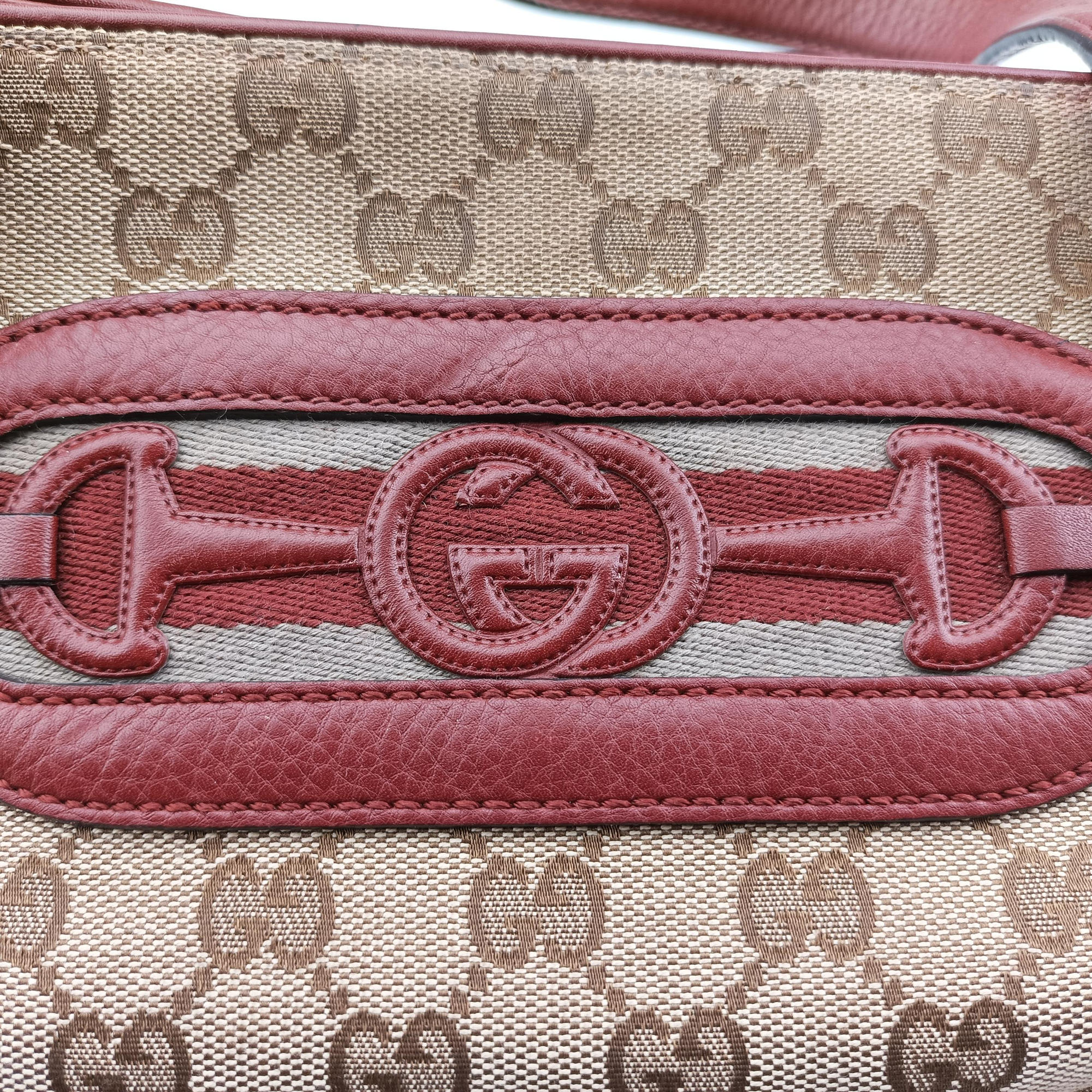 Secondhand Gucci GG Canvas Sherry Red×Beige canvas×leather 296850 handbag | stylenewstar