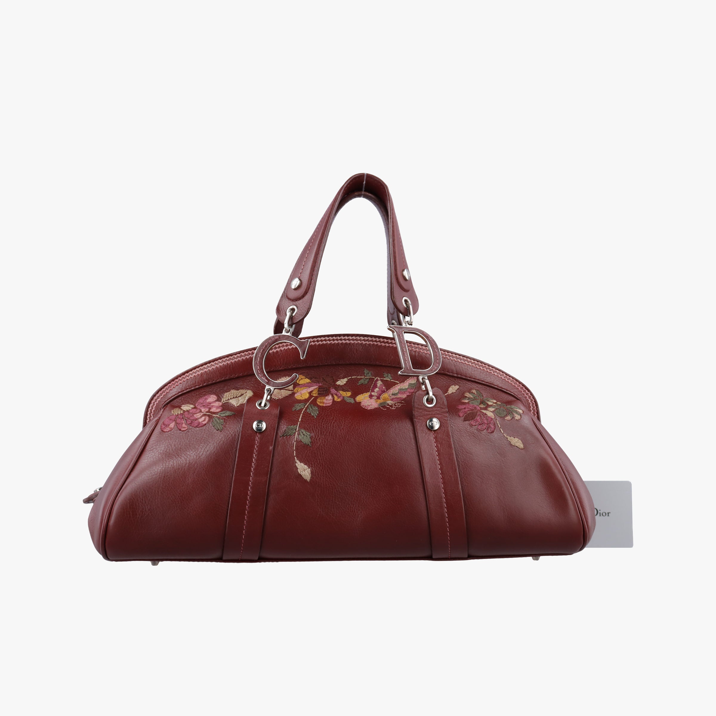 Pre-owned Christian Dior Romantic Flowers Burgundy Leather  shoulderbag | stylenewstar