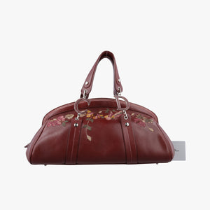 Pre-owned Christian Dior Romantic Flowers Burgundy Leather  shoulderbag | stylenewstar