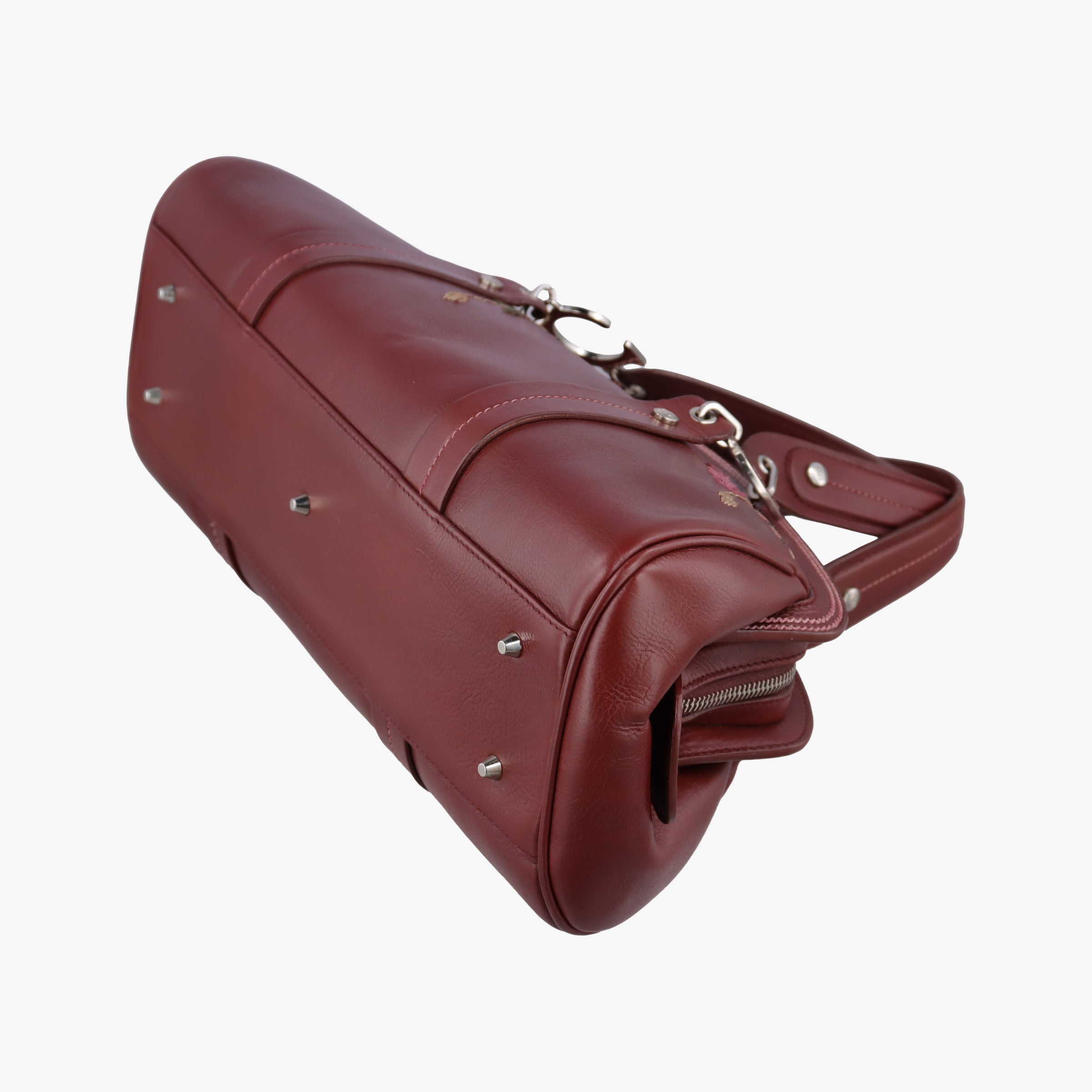Pre-owned Christian Dior Romantic Flowers Burgundy Leather  shoulderbag | stylenewstar