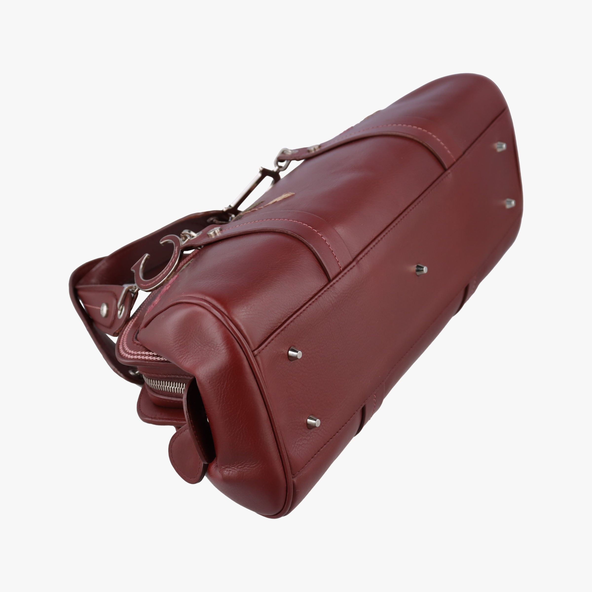 Pre-owned Christian Dior Romantic Flowers Burgundy Leather  shoulderbag | stylenewstar