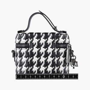 Pre-owned Christian Dior Houndstooth vanity bag Black and White Leather  shoulderbag | stylenewstar