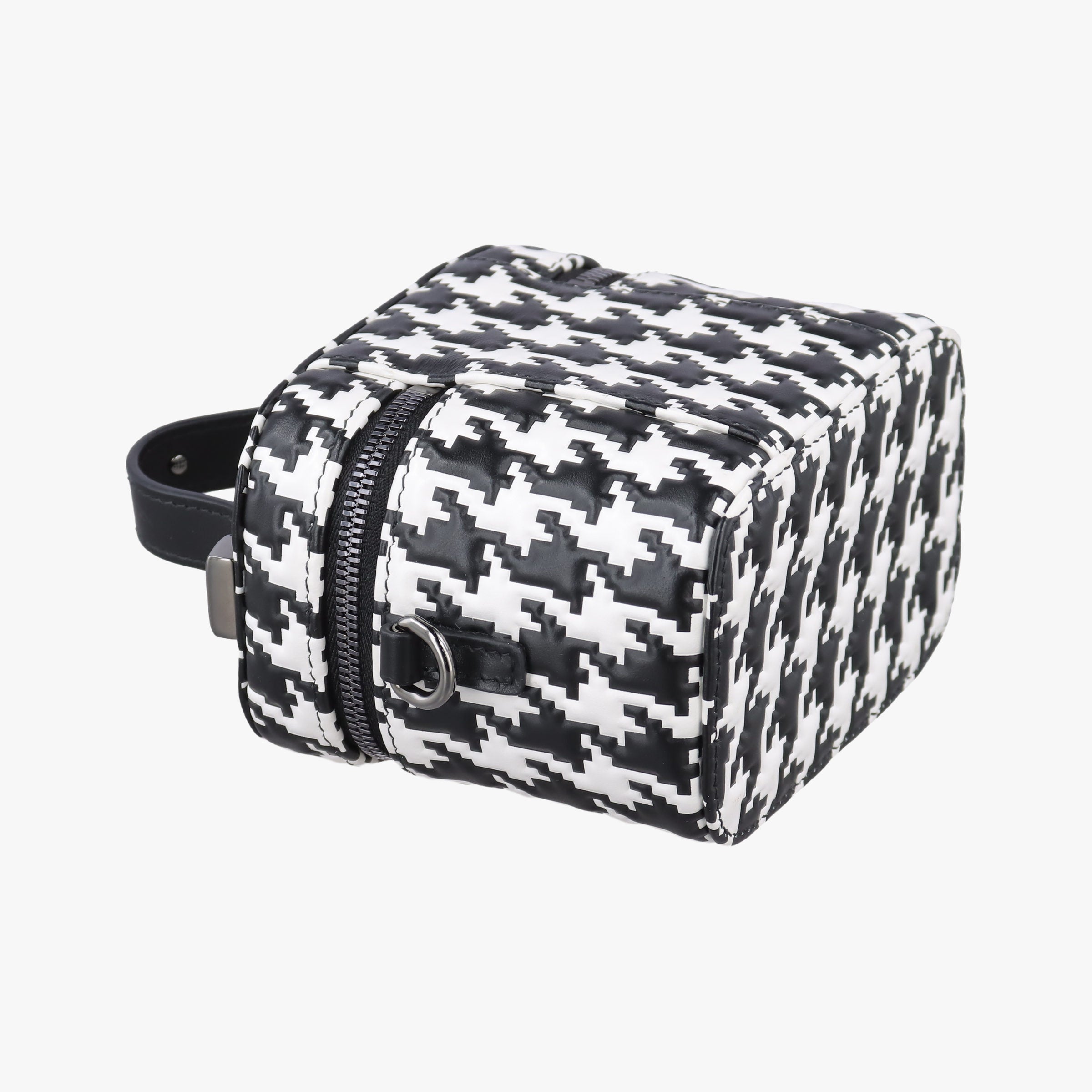 Pre-owned Christian Dior Houndstooth vanity bag Black and White Leather  shoulderbag | stylenewstar