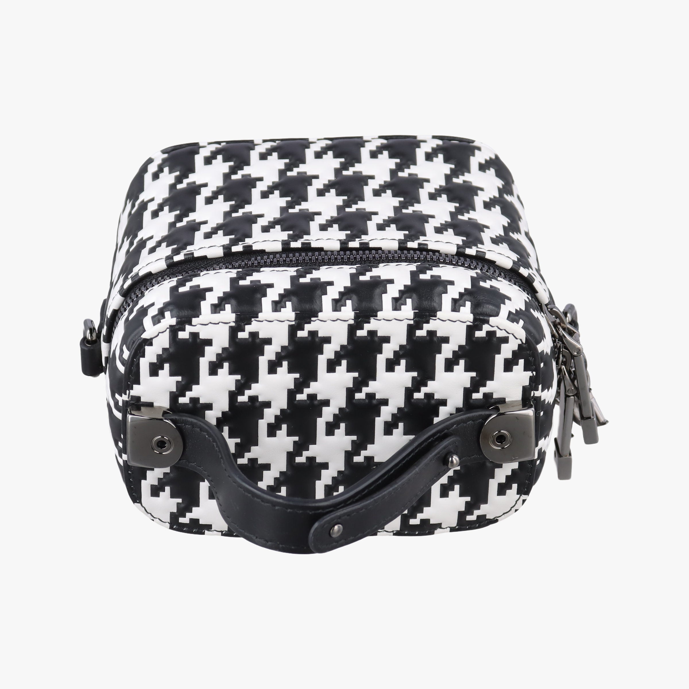 Pre-owned Christian Dior Houndstooth vanity bag Black and White Leather  shoulderbag | stylenewstar