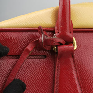Pre-owned Prada Triangle logo Red×Yellow Patent  shoulderbag | stylenewstar