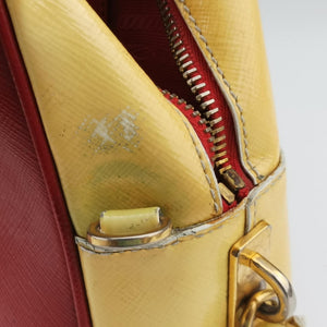 Pre-owned Prada Triangle logo Red×Yellow Patent  shoulderbag | stylenewstar