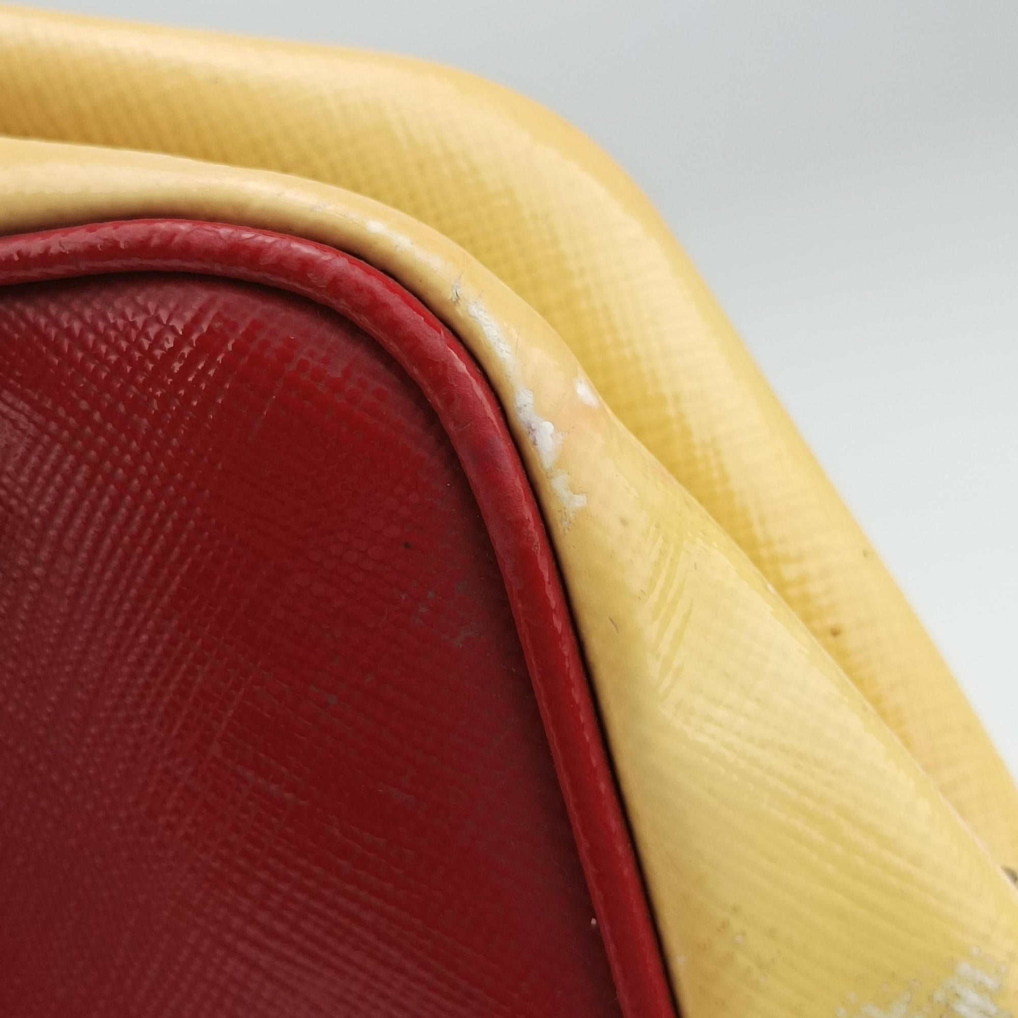 Pre-owned Prada Triangle logo Red×Yellow Patent  shoulderbag | stylenewstar