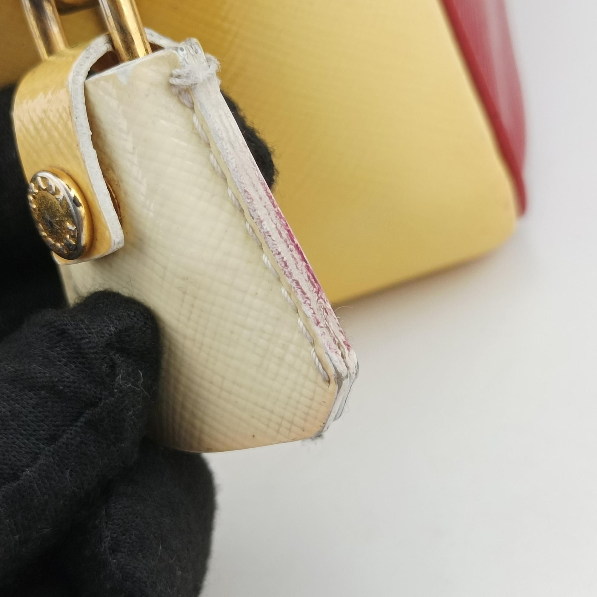 Pre-owned Prada Triangle logo Red×Yellow Patent  shoulderbag | stylenewstar