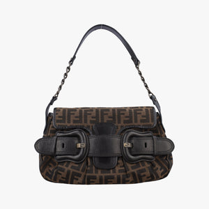 Secondhand Fendi B bag zucca Brown canvas×leather 8BR551 shoulderbag | stylenewstar