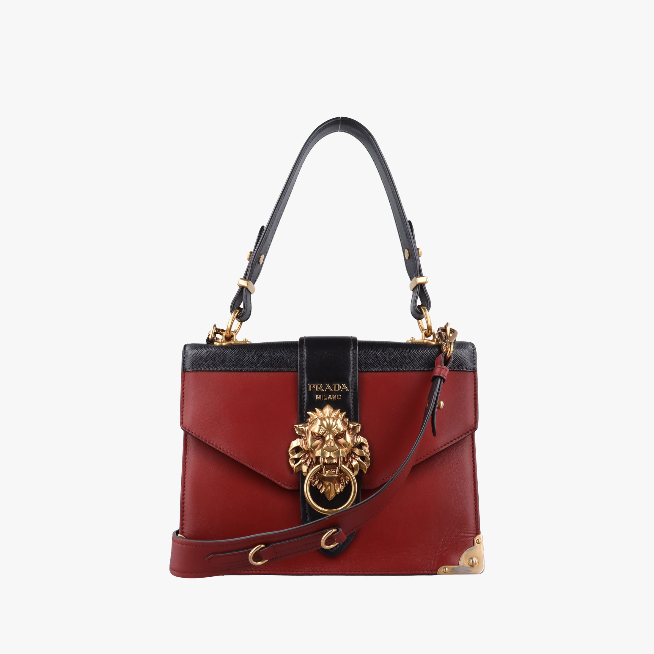 Secondhand Prada Animalier Cahier Lions Head Black×Red Leather 1BD089 shoulderbag | stylenewstar