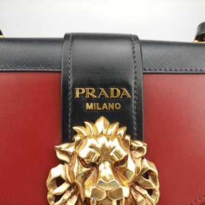 Secondhand Prada Animalier Cahier Lions Head Black×Red Leather 1BD089 shoulderbag | stylenewstar