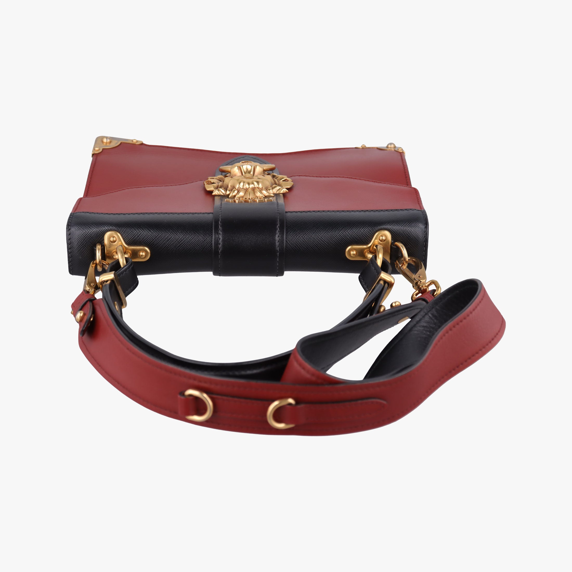 Secondhand Prada Animalier Cahier Lions Head Black×Red Leather 1BD089 shoulderbag | stylenewstar