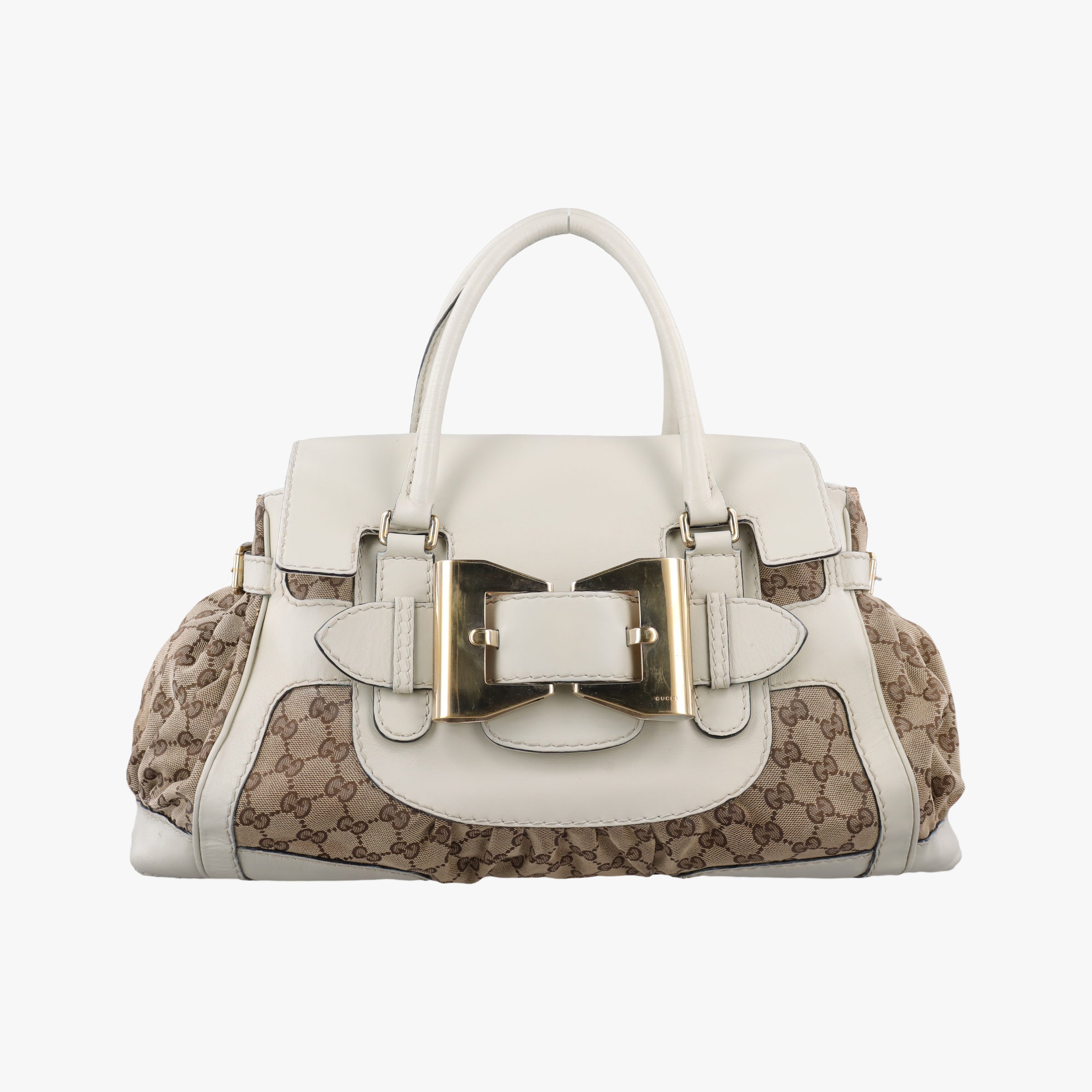 Vintage Gucci Dialux Queen Large White × Brown Leather×canvas 189883 handbag | stylenewstar