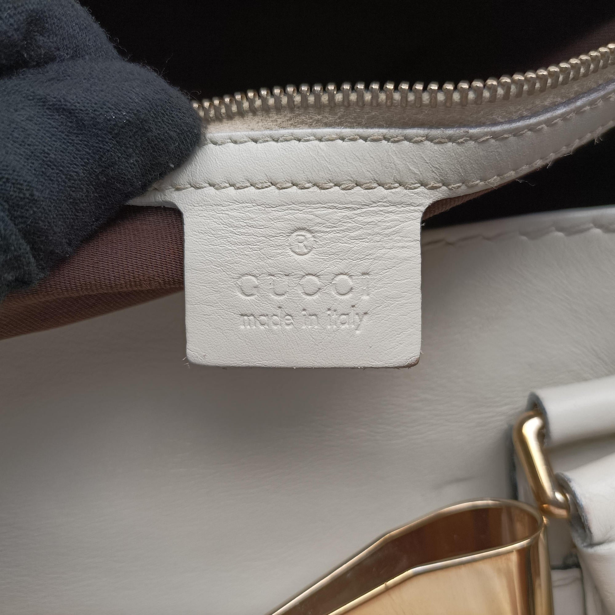 Vintage Gucci Dialux Queen Large White × Brown Leather×canvas 189883 handbag | stylenewstar