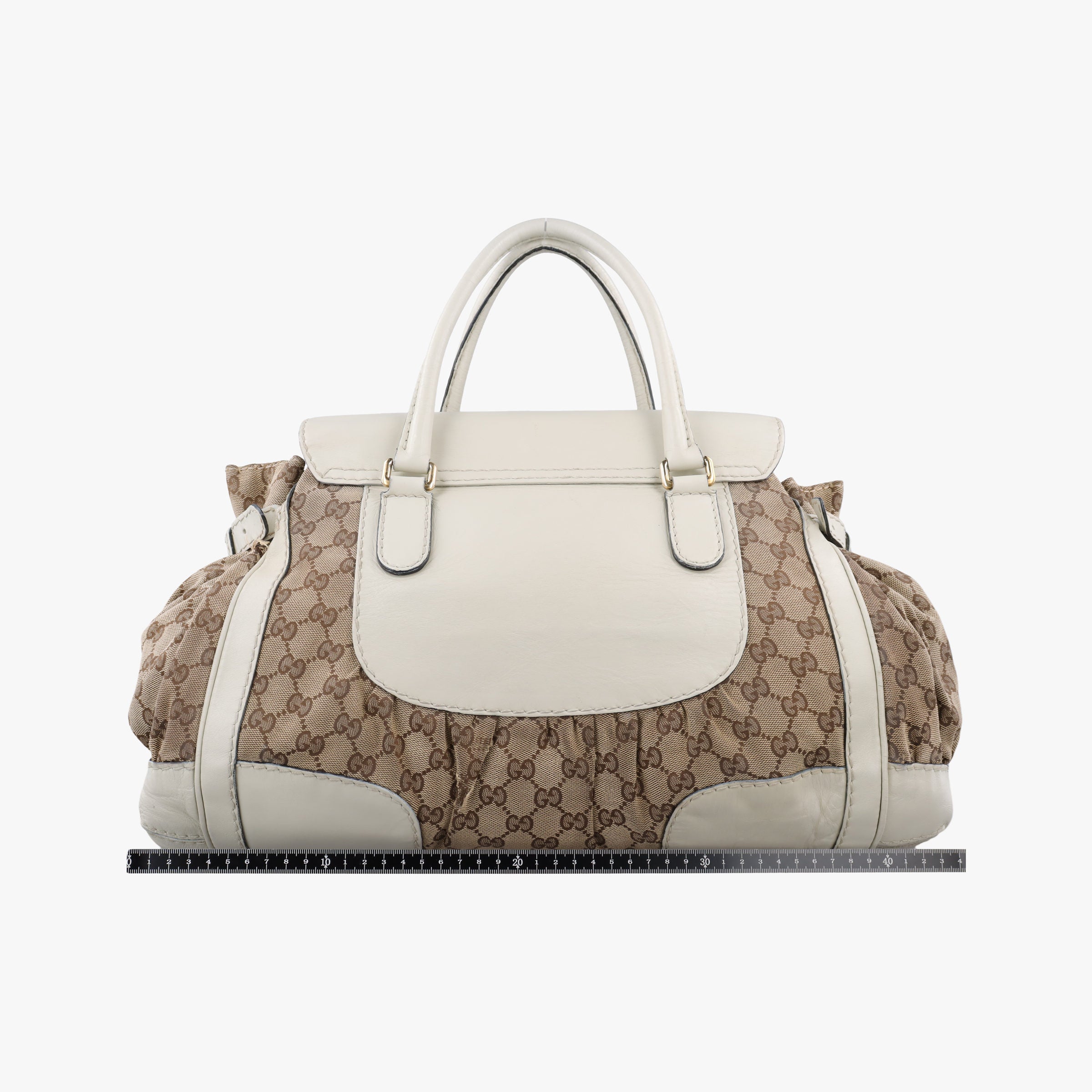 Vintage Gucci Dialux Queen Large White × Brown Leather×canvas 189883 handbag | stylenewstar