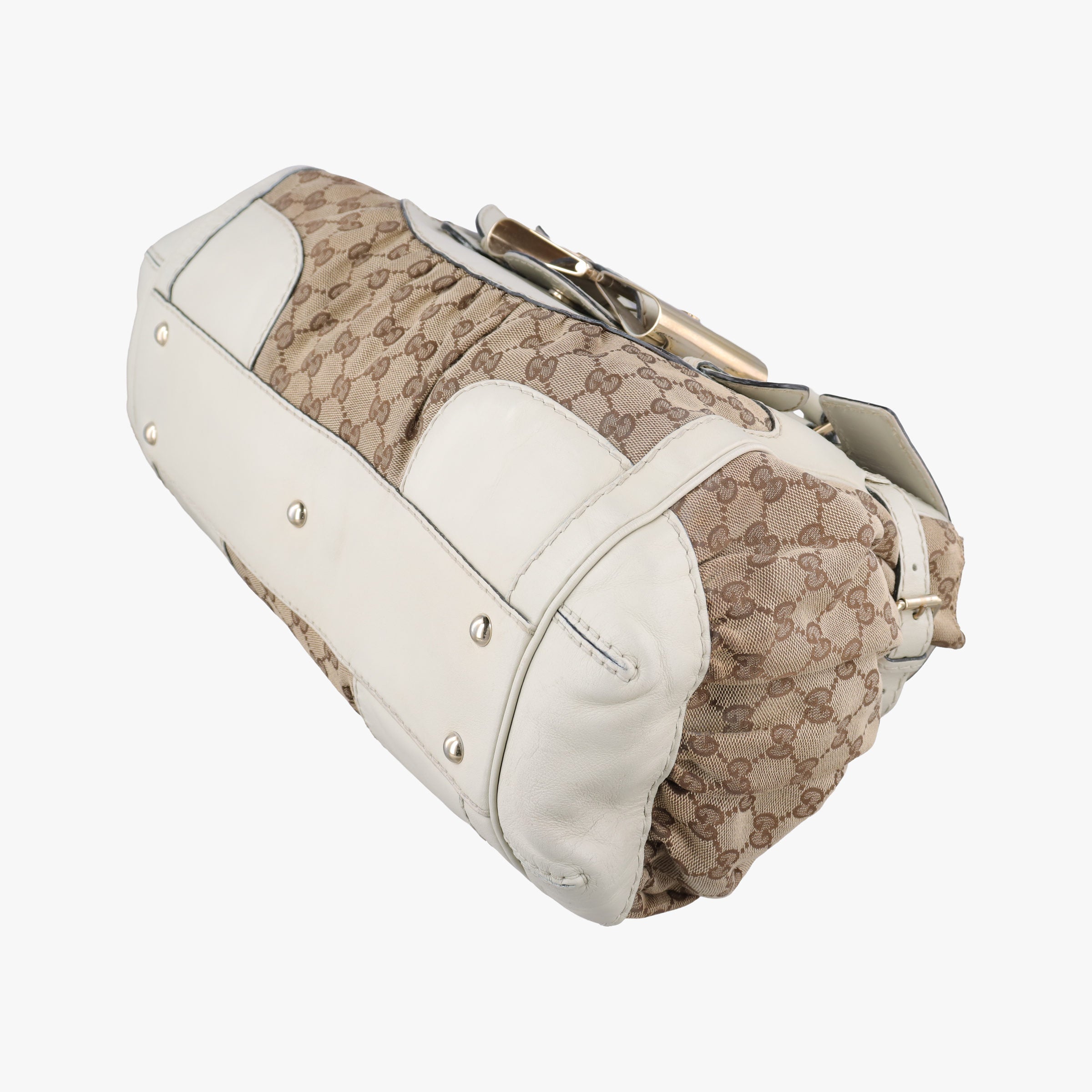 Vintage Gucci Dialux Queen Large White × Brown Leather×canvas 189883 handbag | stylenewstar