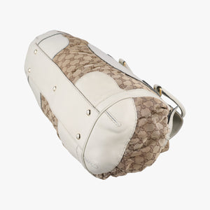 Vintage Gucci Dialux Queen Large White × Brown Leather×canvas 189883 handbag | stylenewstar