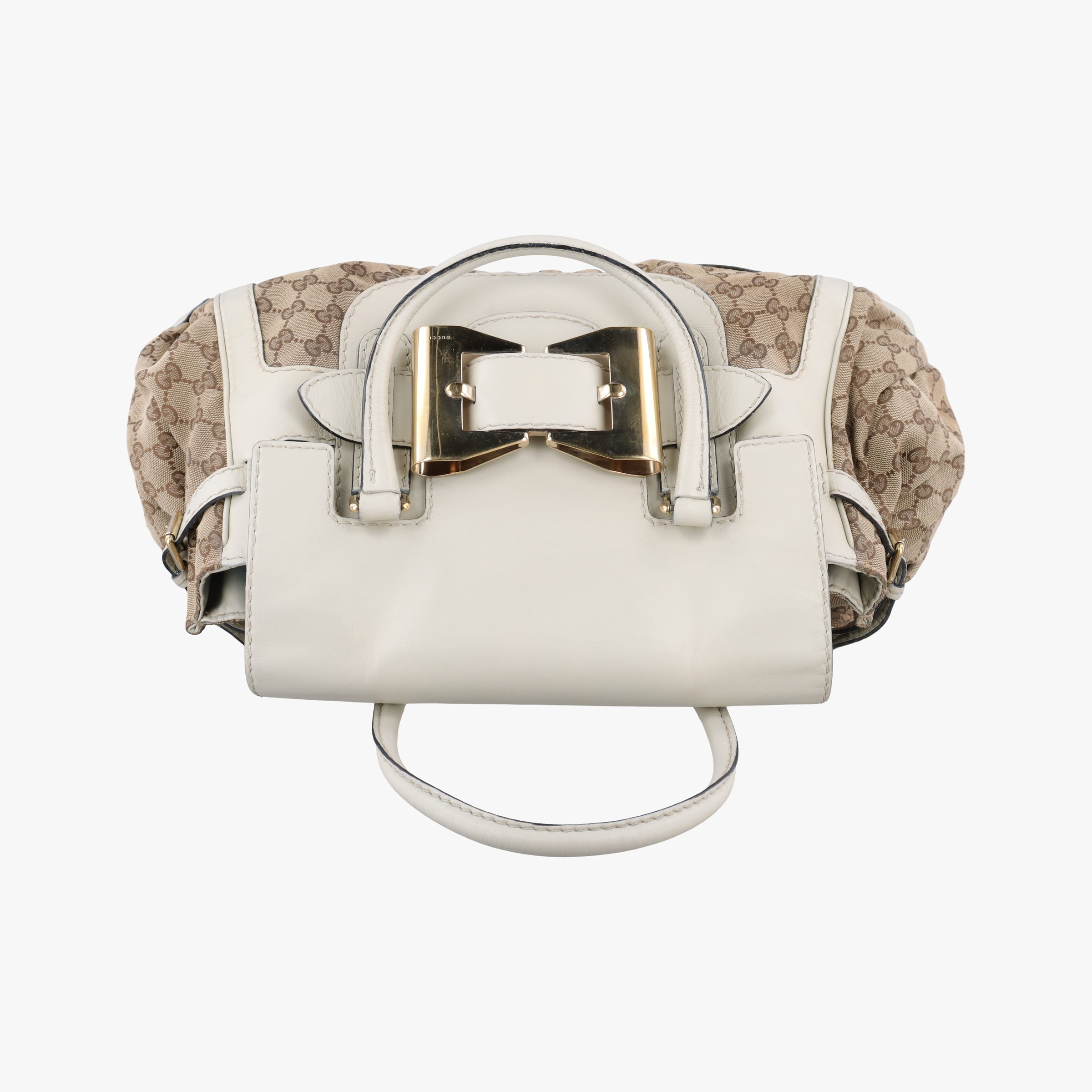 Vintage Gucci Dialux Queen Large White × Brown Leather×canvas 189883 handbag | stylenewstar